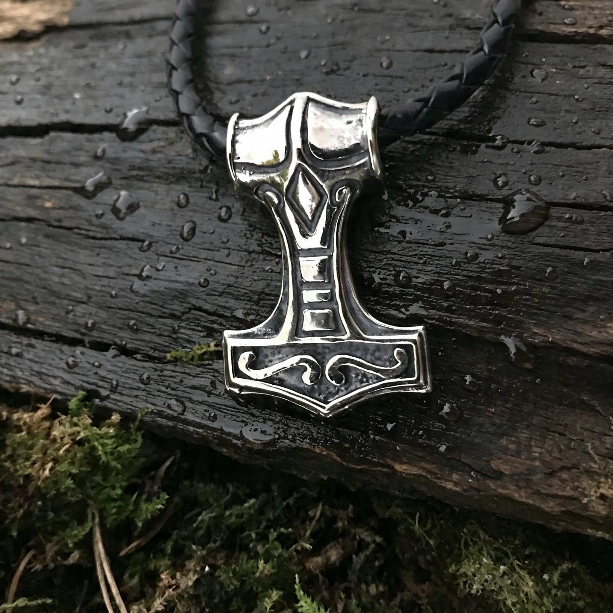 Thor's Hammer Amulet, Sterling Silver 925 — Viking Symbol Pendant
