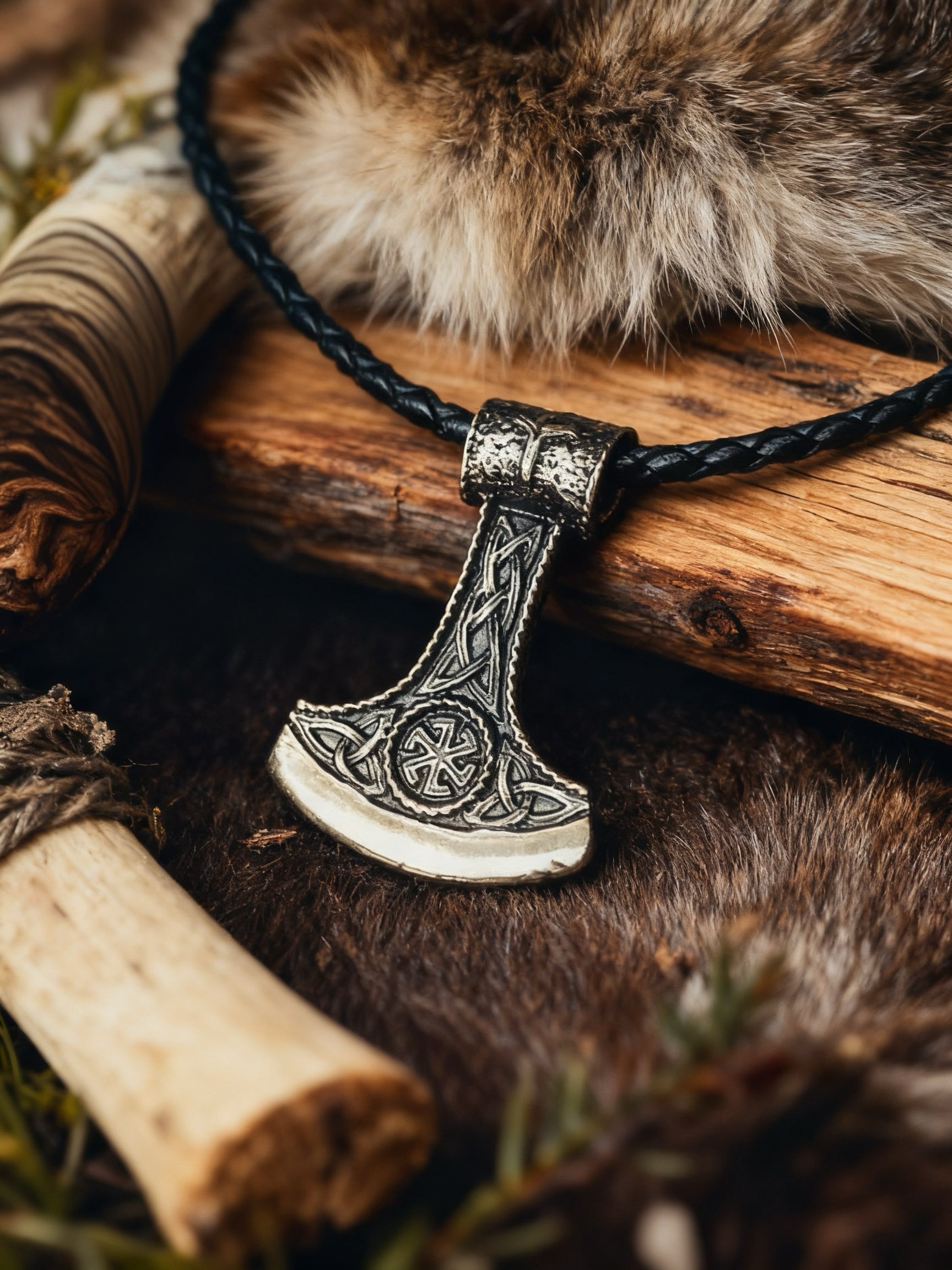 Perun's Axe Amulet, Natural Bronze — Viking & Norse Symbol Pendant