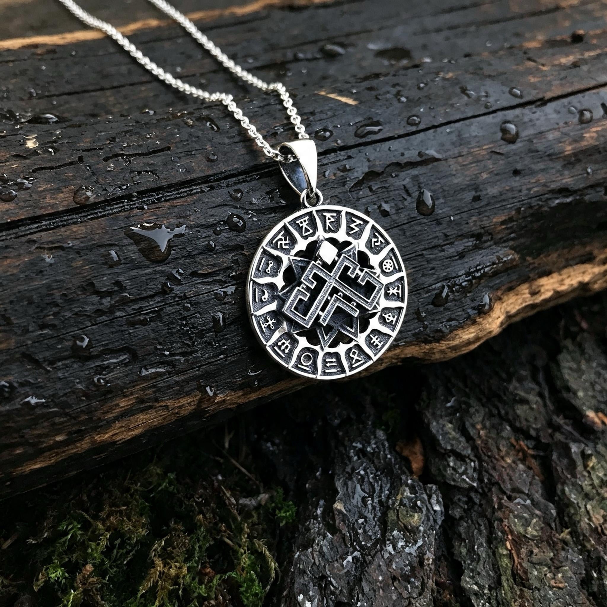 Rozhanitsa in Svarog's Circle Amulet, Sterling Silver 925 — Slavic Symbol Pendant