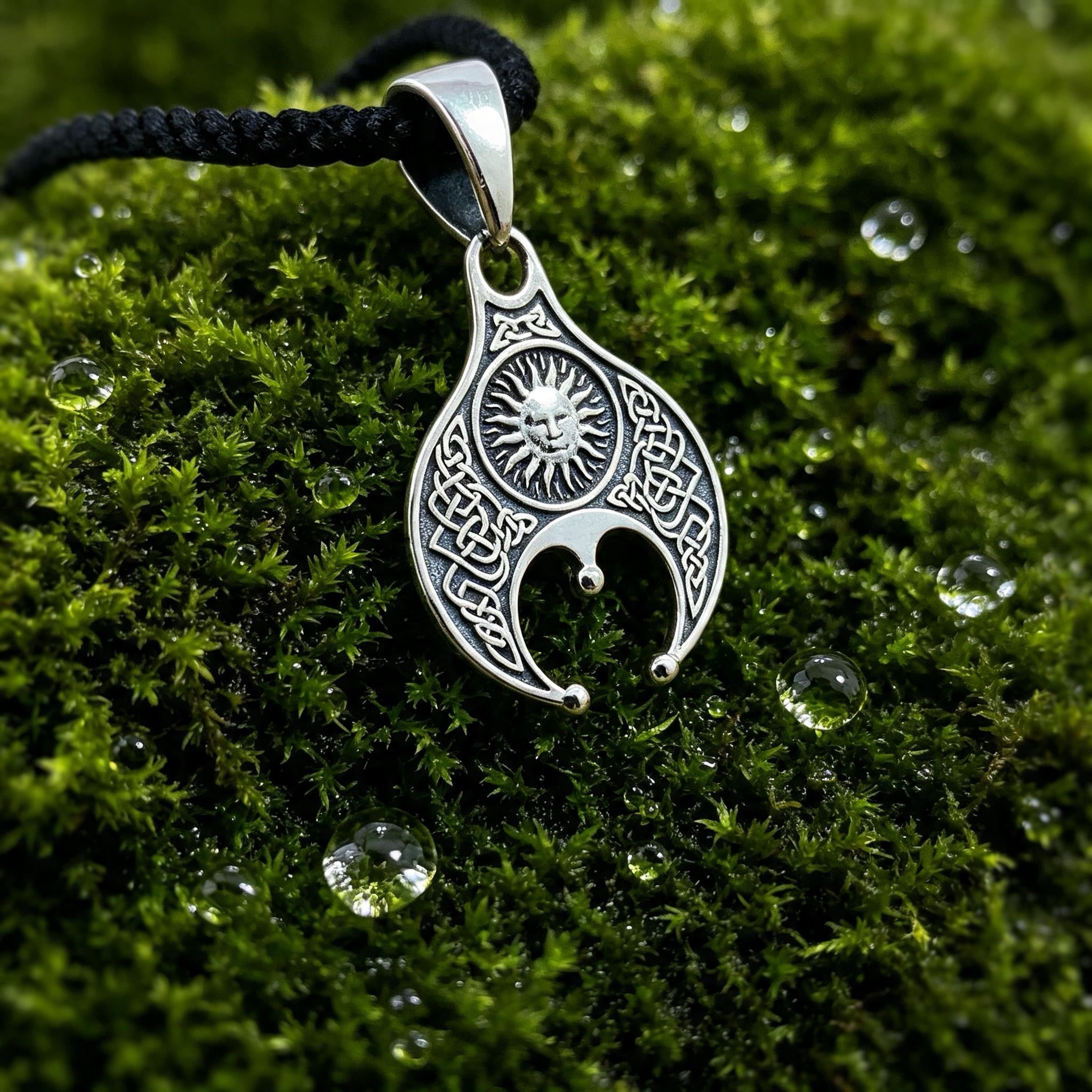 Lunnitsa with Sun and Moon Amulet, Sterling Silver 925 — Slavic Symbol Pendant