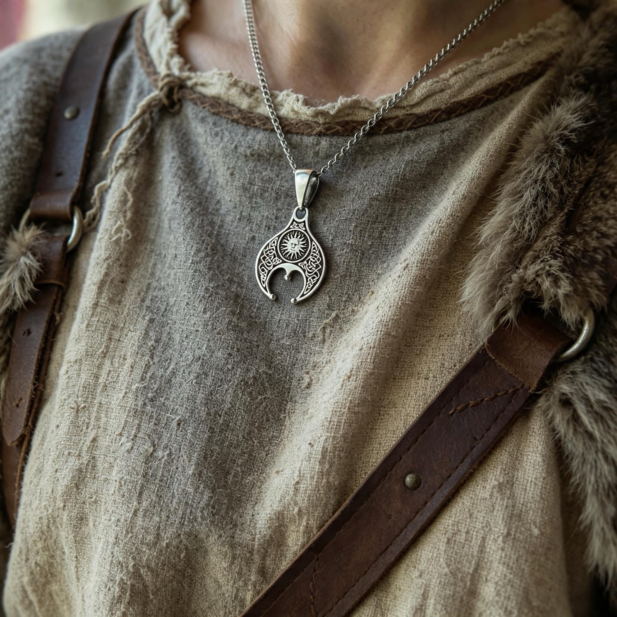 Lunnitsa with Sun and Moon Amulet, Sterling Silver 925 — Slavic Symbol Pendant