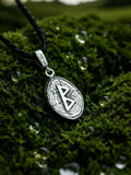 Berkana Rune Amulet on Willow Wood-Slice, Sterling Silver 925 — Pendant