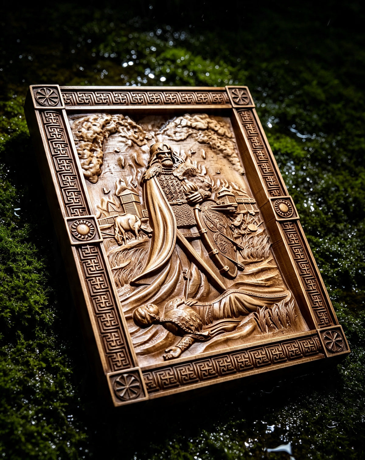 Evpatiy Kolovrat Wooden Wall Panel — Hand-Carved Wood Art