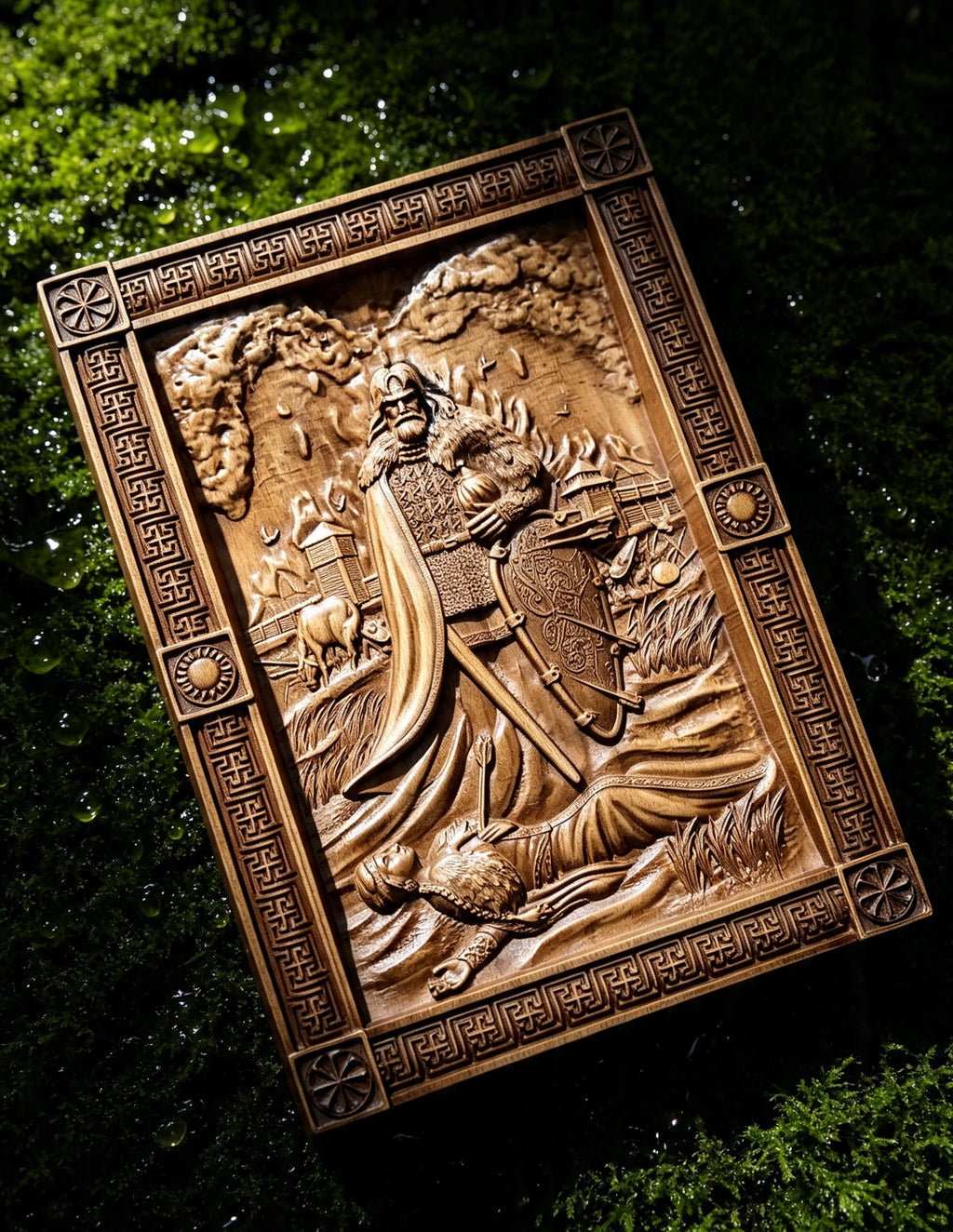 Evpatiy Kolovrat Wooden Wall Panel — Hand-Carved Wood Art