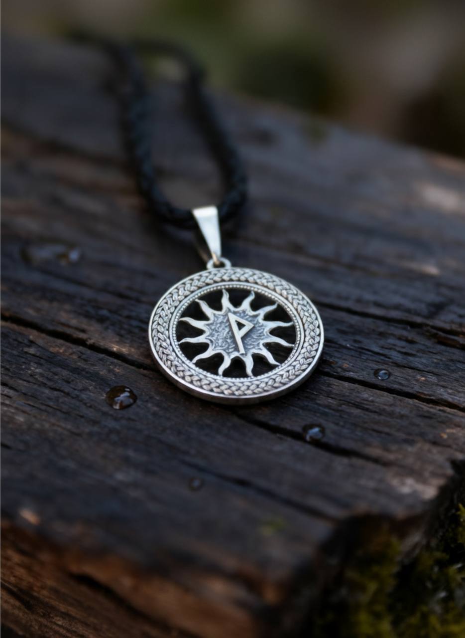 Wunjo Rune Amulet in Wheat Ears, Sterling Silver 925 — Pendant