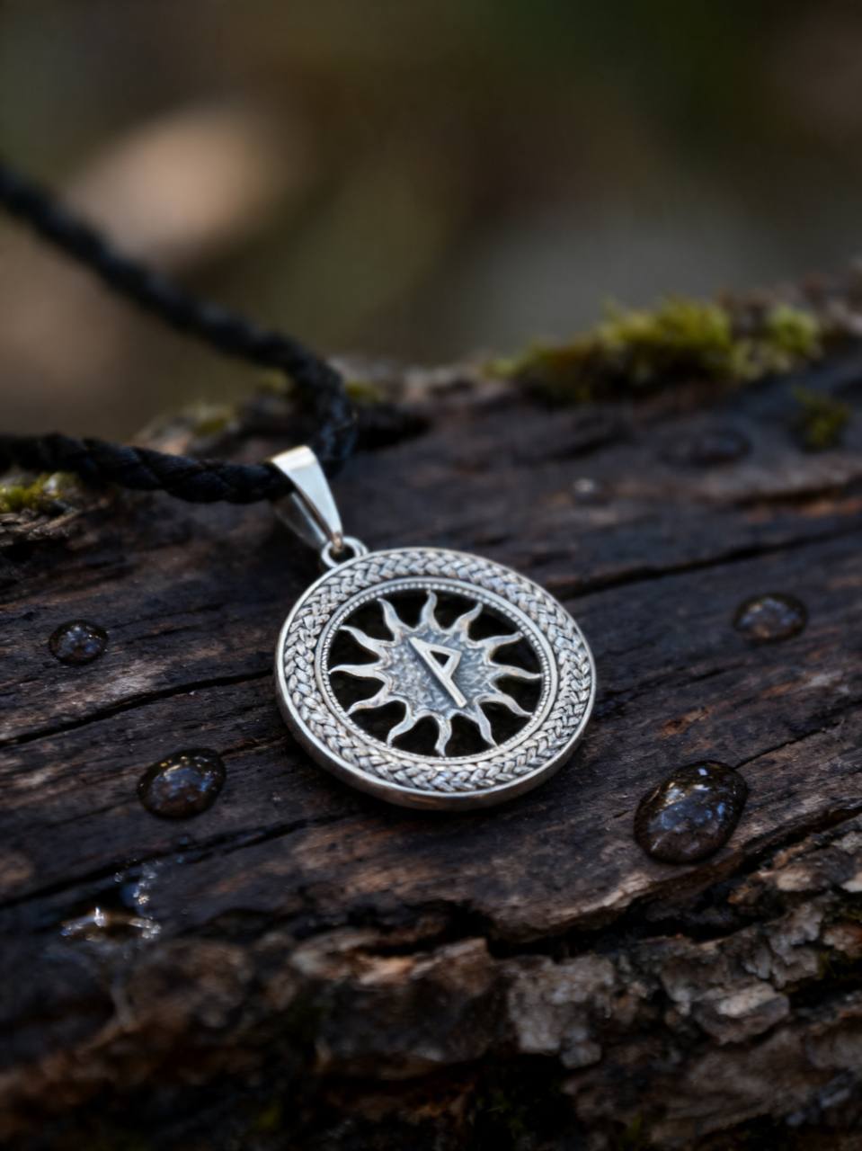 Wunjo Rune Amulet in Wheat Ears, Sterling Silver 925 — Pendant
