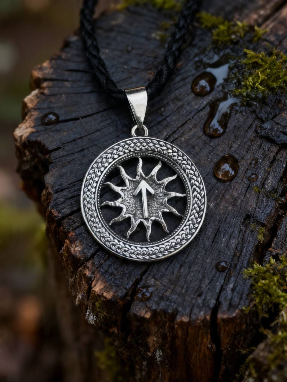 Tiwaz Rune Amulet in Wheat Ears, Sterling Silver 925 — Pendant