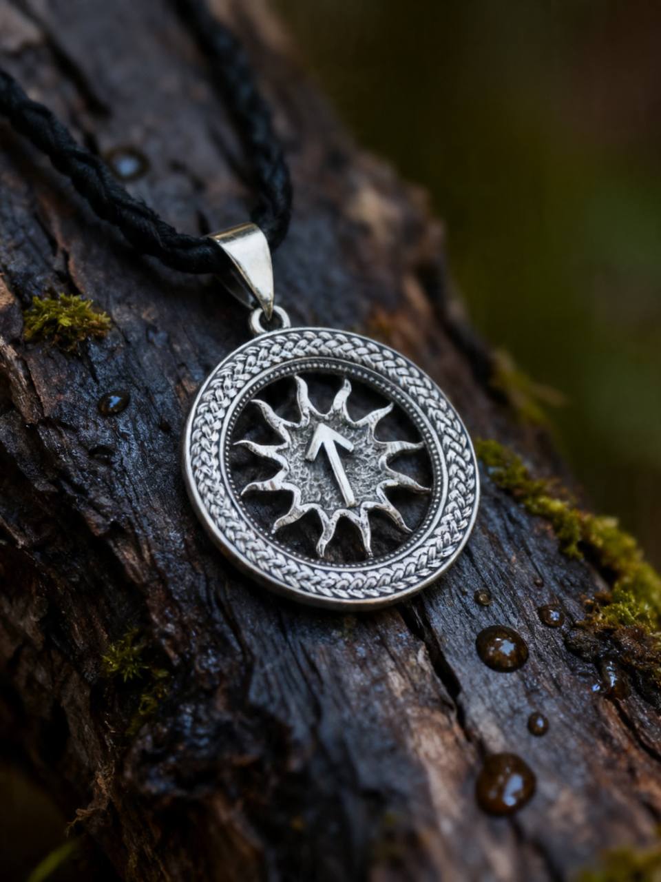 Tiwaz Rune Amulet in Wheat Ears, Sterling Silver 925 — Pendant