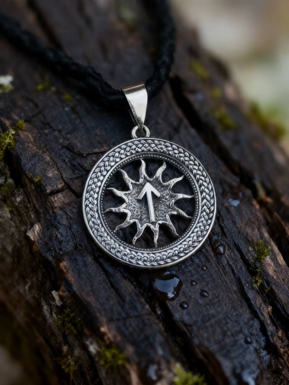 Tiwaz Rune Amulet in Wheat Ears, Sterling Silver 925 — Pendant