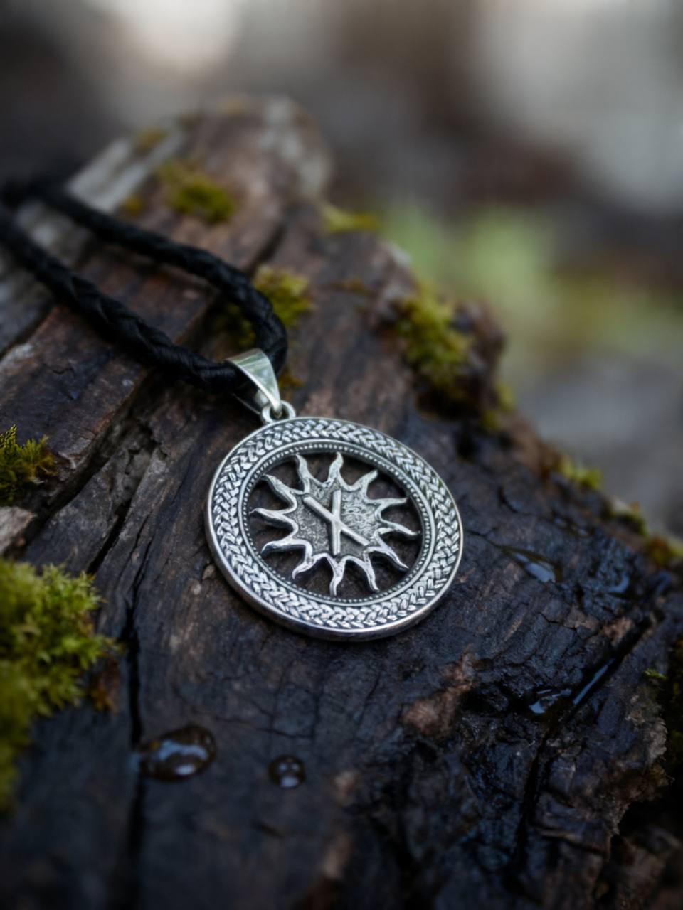 Gebo Rune Amulet in Wheat Ears, Sterling Silver 925 — Pendant