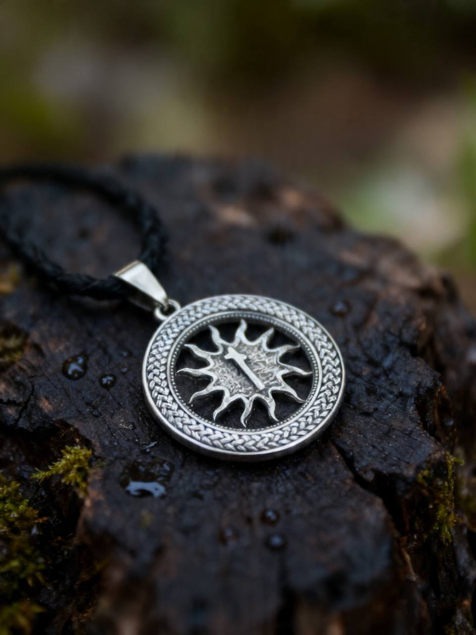 Nauthiz Rune Amulet in Wheat Ears, Sterling Silver 925 — Pendant