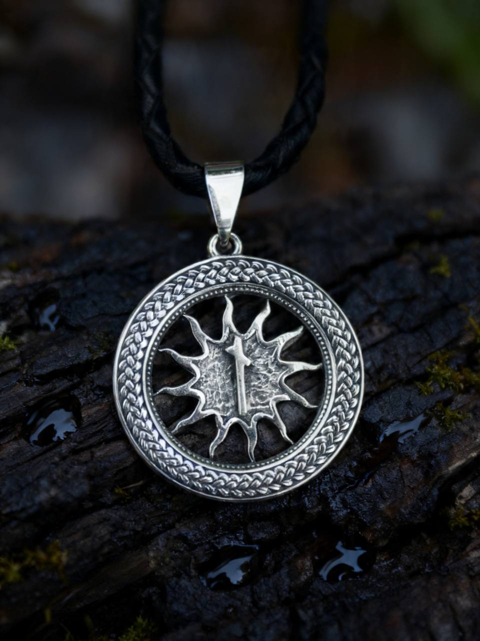 Nauthiz Rune Amulet in Wheat Ears, Sterling Silver 925 — Pendant
