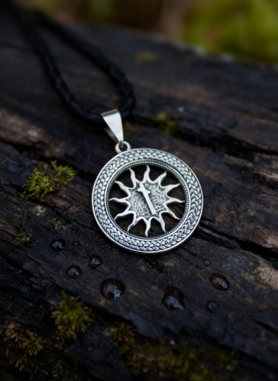 Nauthiz Rune Amulet in Wheat Ears, Sterling Silver 925 — Pendant