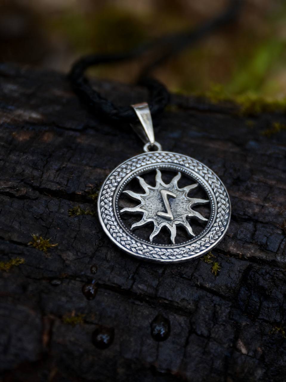 Eihwaz Rune Amulet in Wheat Ears, Sterling Silver 925 — Pendant