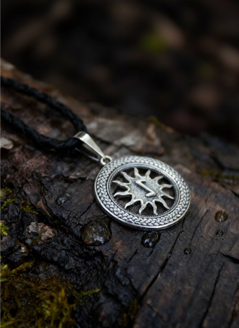 Eihwaz Rune Amulet in Wheat Ears, Sterling Silver 925 — Pendant