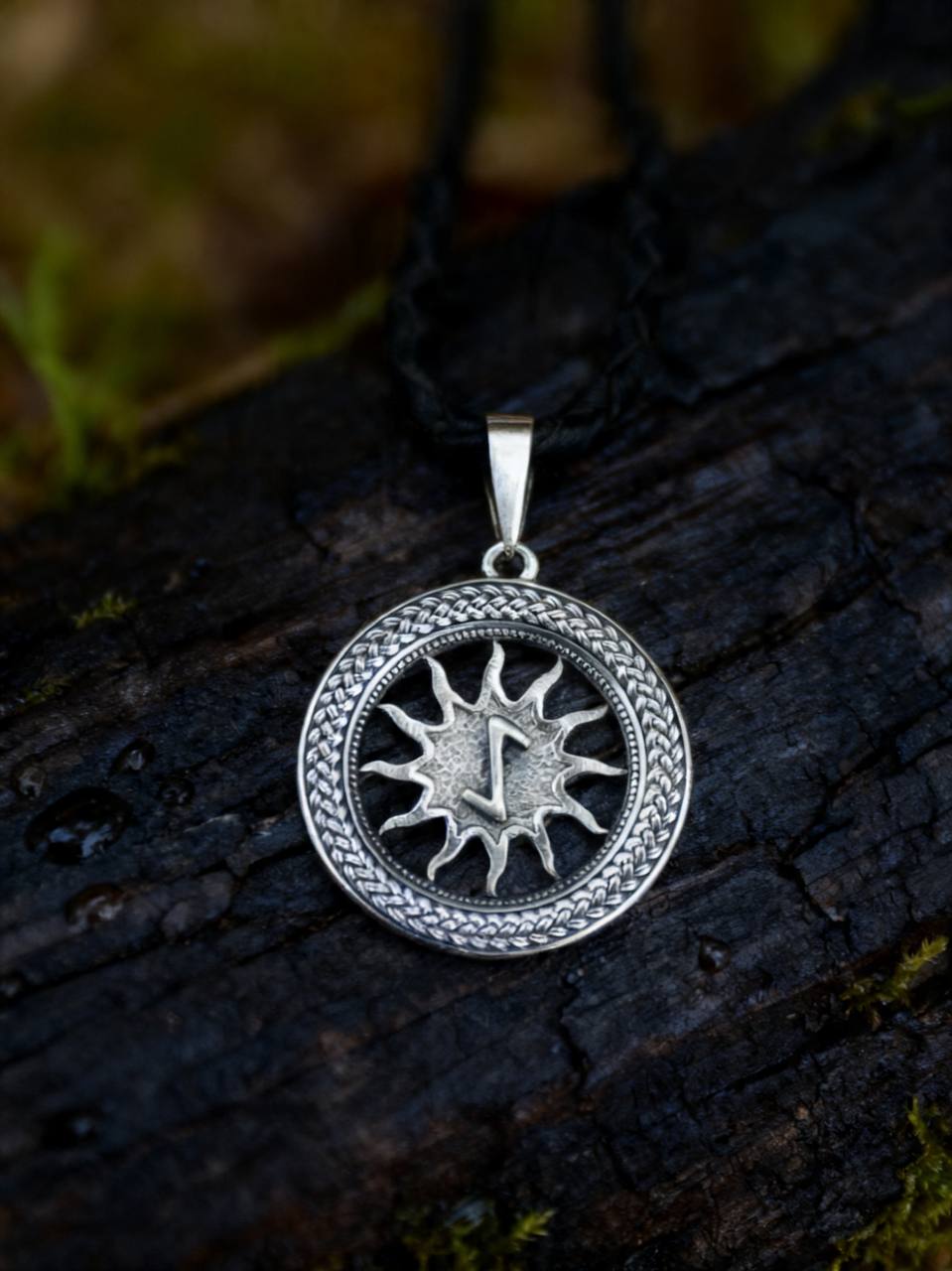 Eihwaz Rune Amulet in Wheat Ears, Sterling Silver 925 — Pendant