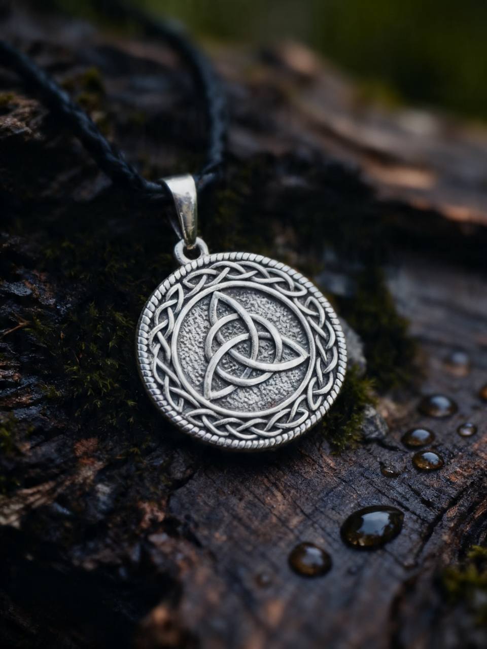 Celtic Knot Amulet in Interlace Engraving, Sterling Silver 925 — Pendant