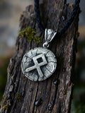 Odal Rune Amulet on Oak Wood-Slice, Sterling Silver 925 — Pendant