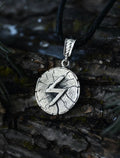 Sowilo Rune Amulet on Oak Wood-Slice, Sterling Silver 925 — Pendant