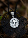 Tiwaz Rune Amulet on Oak Wood-Slice, Sterling Silver 925 — Pendant