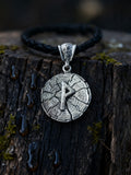 Wunjo Rune Amulet on Oak Wood-Slice, Sterling Silver 925 — Pendant