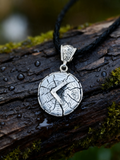 Kenaz Rune Amulet on Oak Wood-Slice, Sterling Silver 925 — Pendant