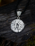 Uruz Rune Amulet on Oak Wood-Slice, Sterling Silver 925 — Pendant