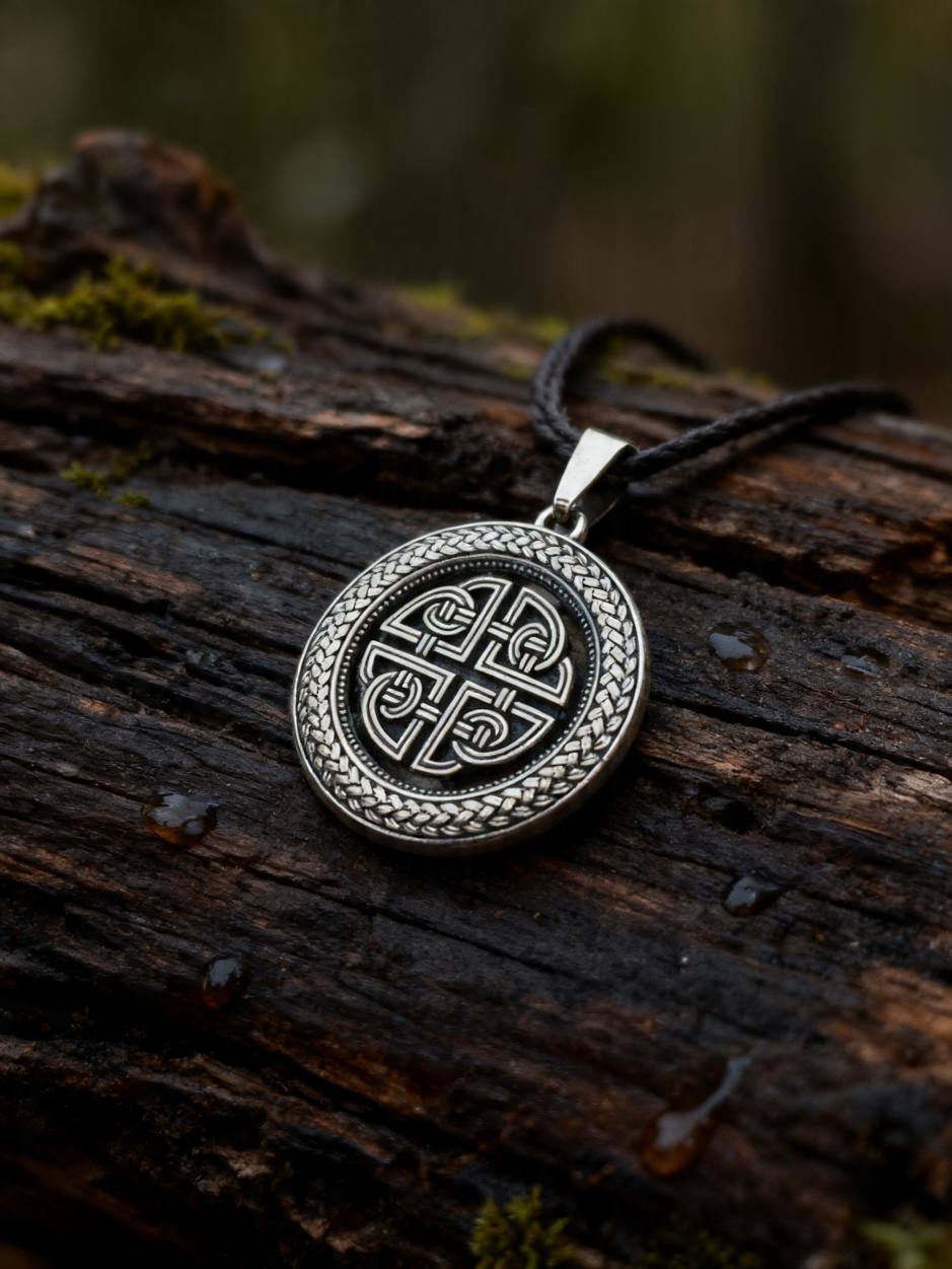 Celtic Protection Knot Amulet in Wheat Ears, Sterling Silver 925 — Pendant