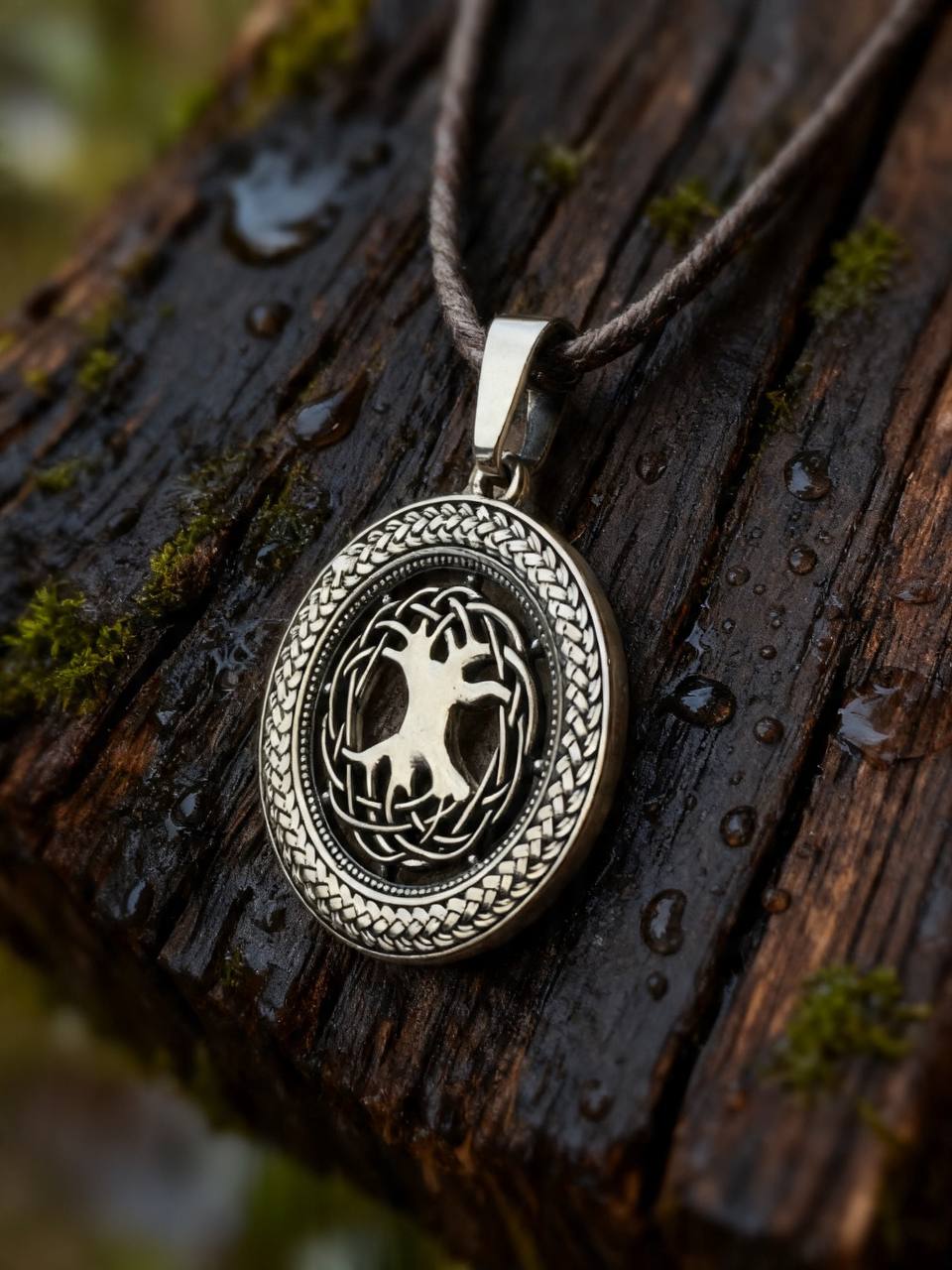World Tree Yggdrasil Amulet in Wheat Ears, Sterling Silver 925 — Pendant