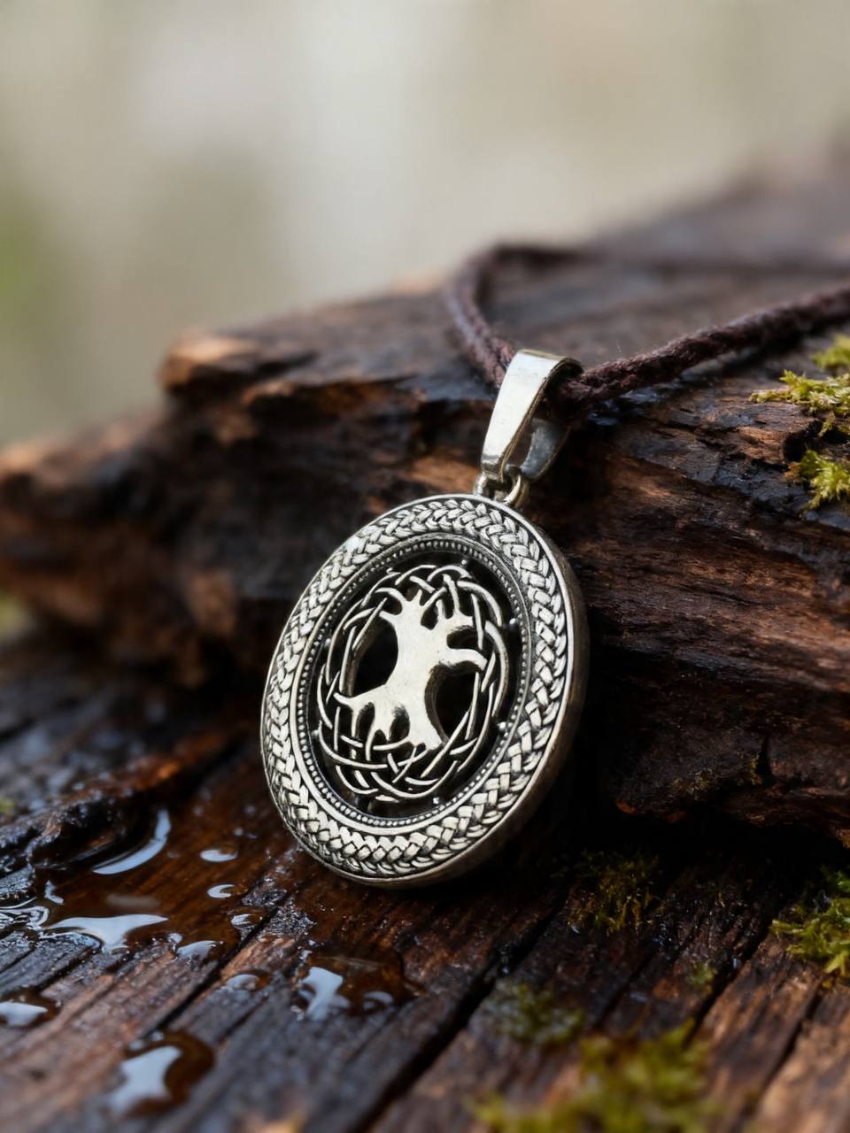 World Tree Yggdrasil Amulet in Wheat Ears, Sterling Silver 925 — Pendant