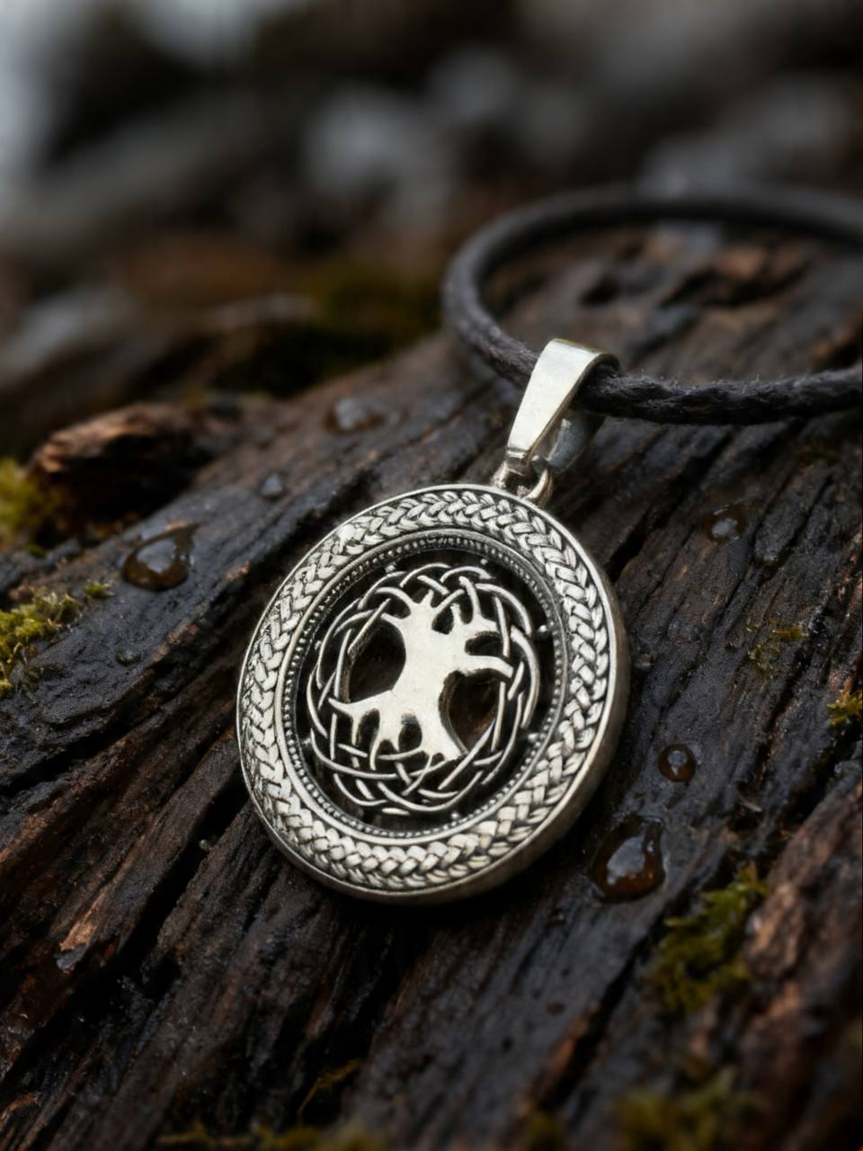 World Tree Yggdrasil Amulet in Wheat Ears, Sterling Silver 925 — Pendant