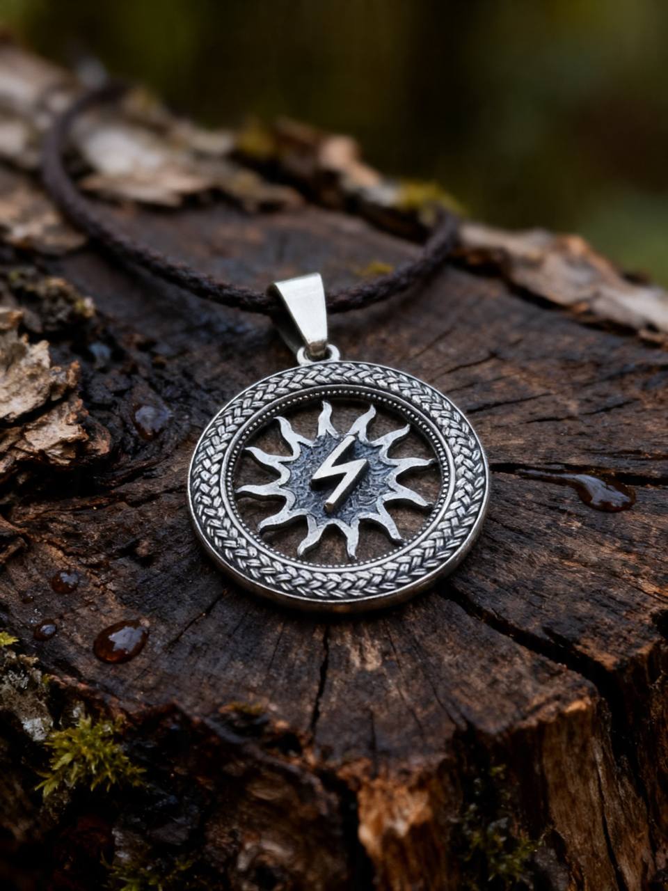 Sowilo Rune Amulet in Wheat Ears, Sterling Silver 925 — Pendant