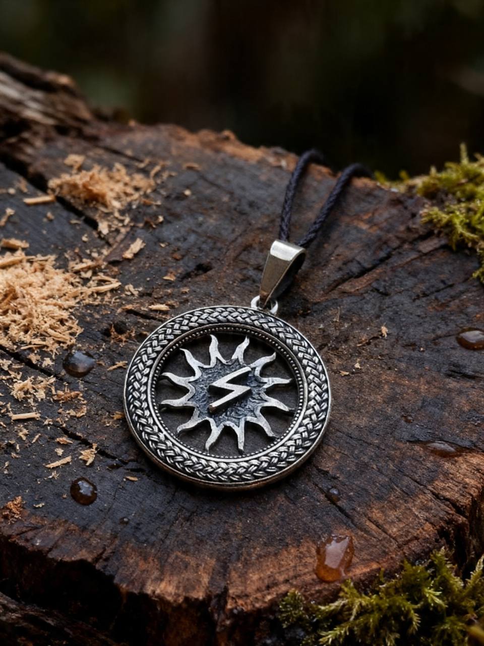 Sowilo Rune Amulet in Wheat Ears, Sterling Silver 925 — Pendant