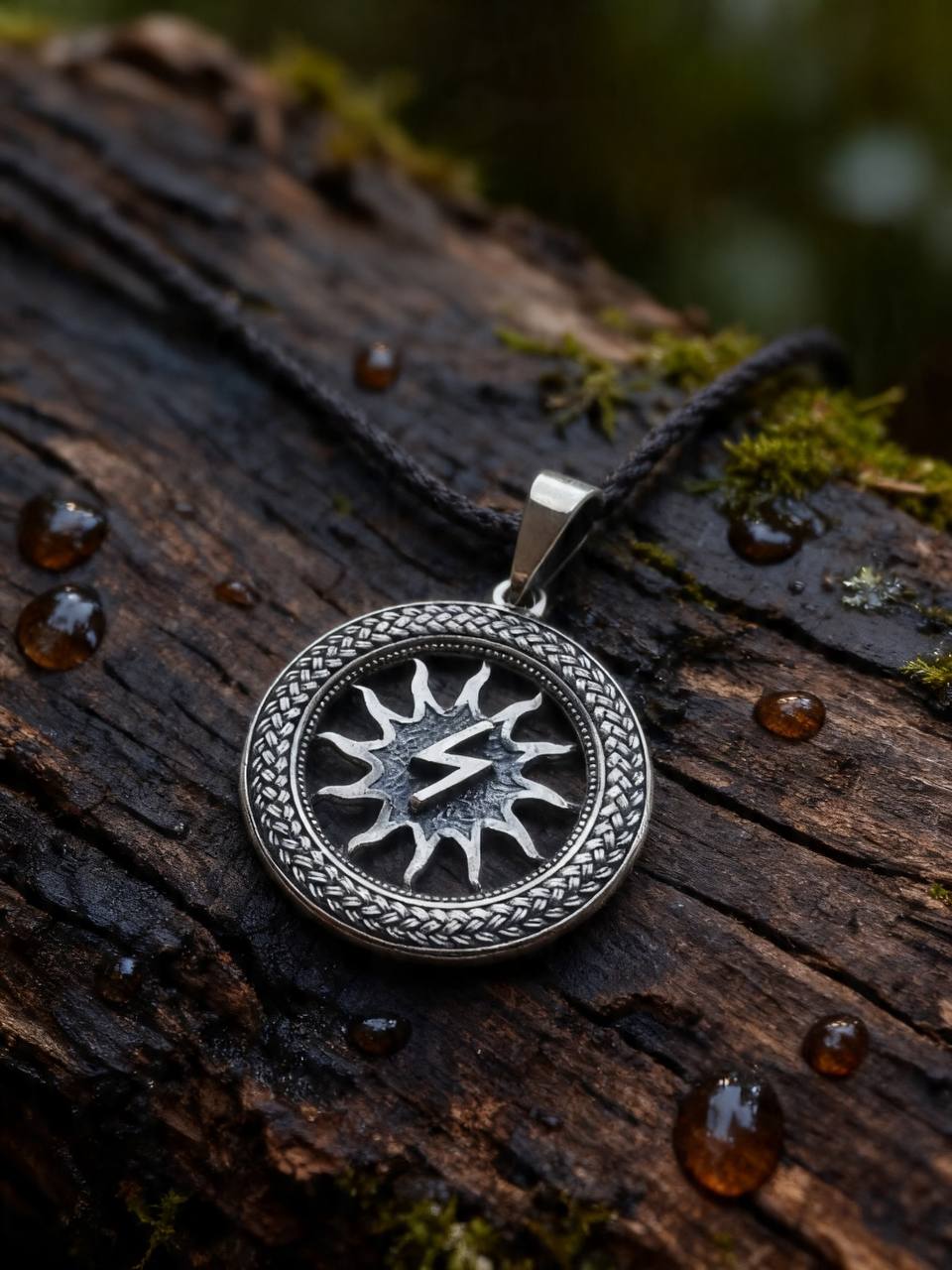 Sowilo Rune Amulet in Wheat Ears, Sterling Silver 925 — Pendant