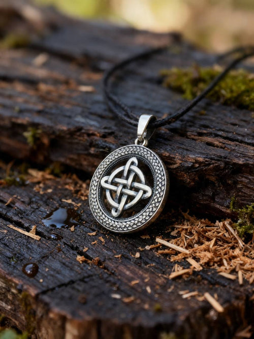 Celtic Quaternary Knot Amulet in Wheat Ears, Sterling Silver 925 — Pendant