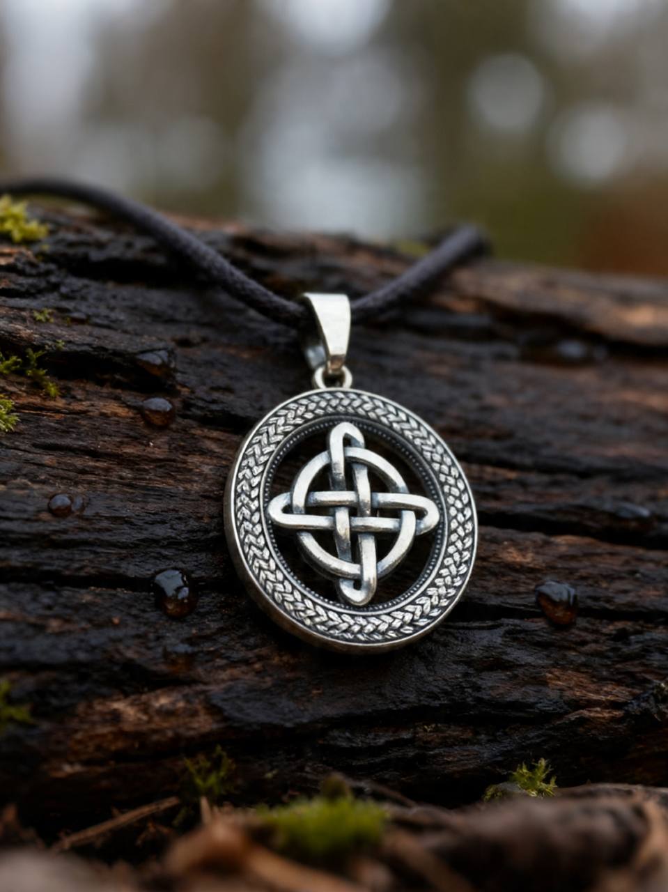 Celtic Quaternary Knot Amulet in Wheat Ears, Sterling Silver 925 — Pendant