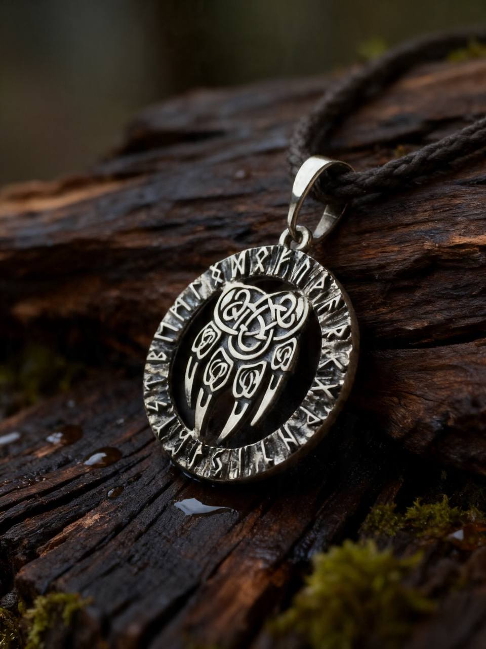 Wolf Paw Amulet in Futhark, Sterling Silver 925 — Viking Pendant