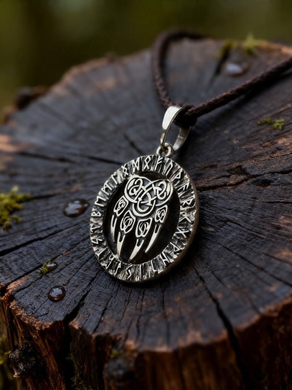 Wolf Paw Amulet in Futhark, Sterling Silver 925 — Viking Pendant