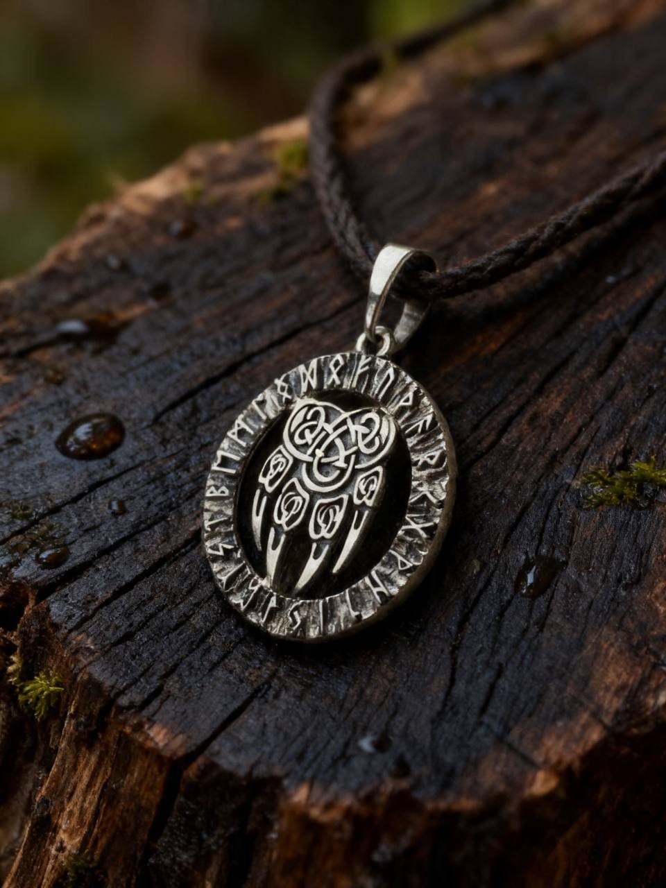Wolf Paw Amulet in Futhark, Sterling Silver 925 — Viking Pendant