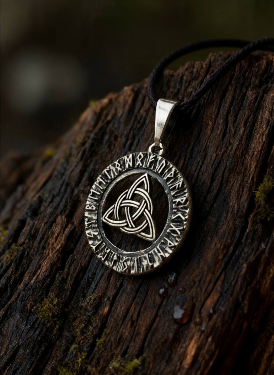 Celtic Knot Amulet in Futhark, Sterling Silver 925 — Viking Pendant
