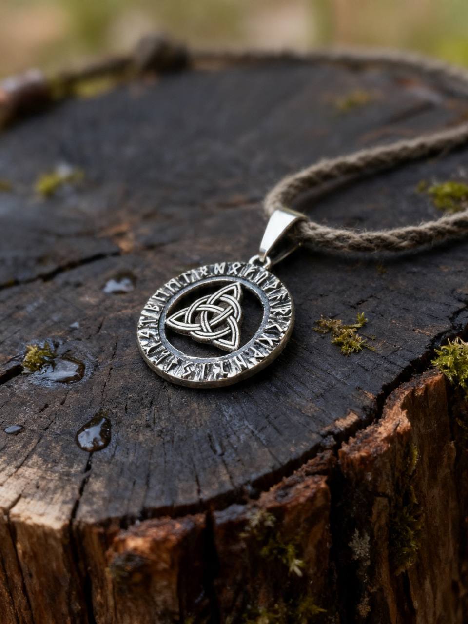 Celtic Knot Amulet in Futhark, Sterling Silver 925 — Viking Pendant
