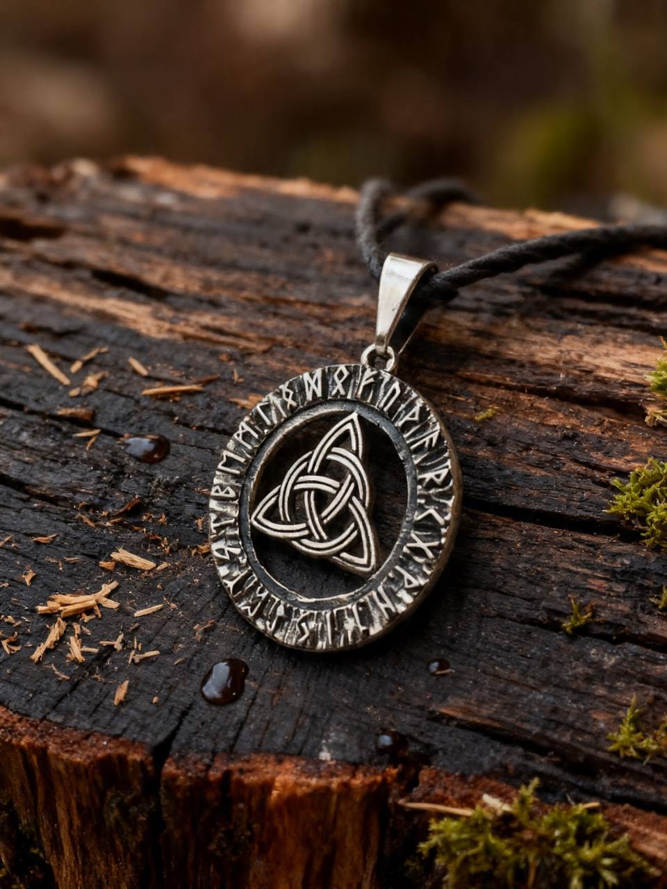 Celtic Knot Amulet in Futhark, Sterling Silver 925 — Viking Pendant