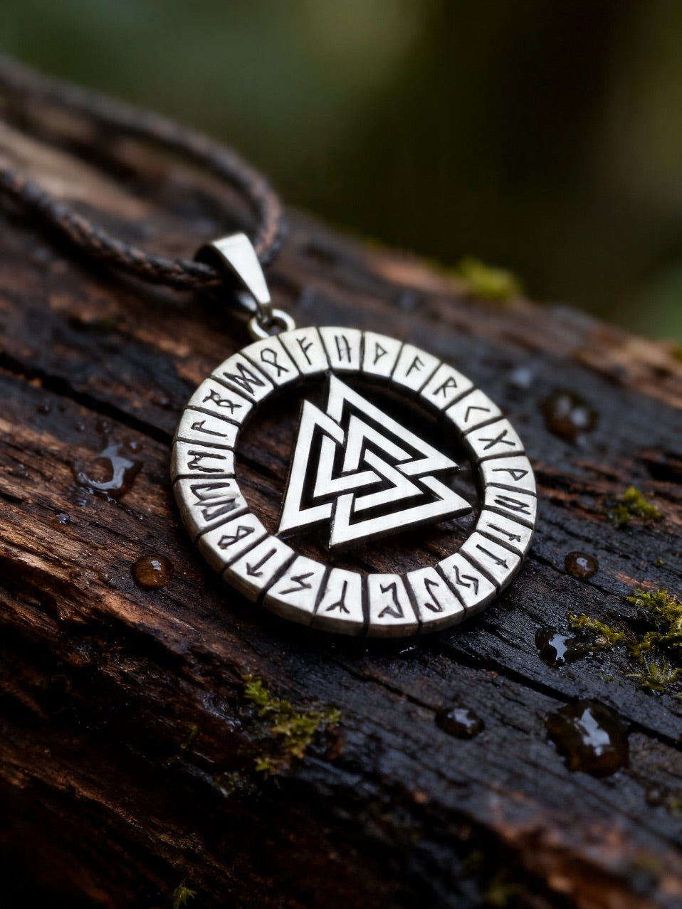 Valknut Amulet in Futhark, Sterling Silver 925 — Viking Symbol Pendant