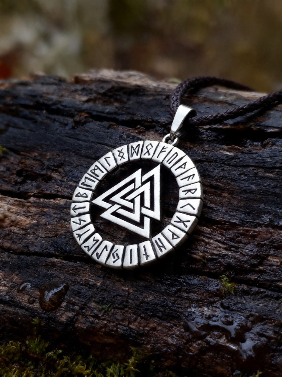 Valknut Amulet in Futhark, Sterling Silver 925 — Viking Symbol Pendant