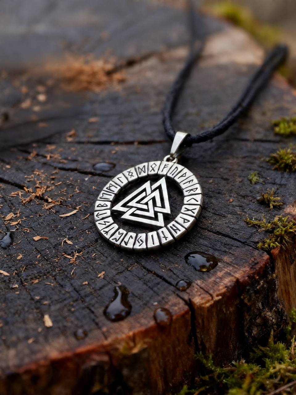 Valknut Amulet in Futhark, Sterling Silver 925 — Viking Symbol Pendant