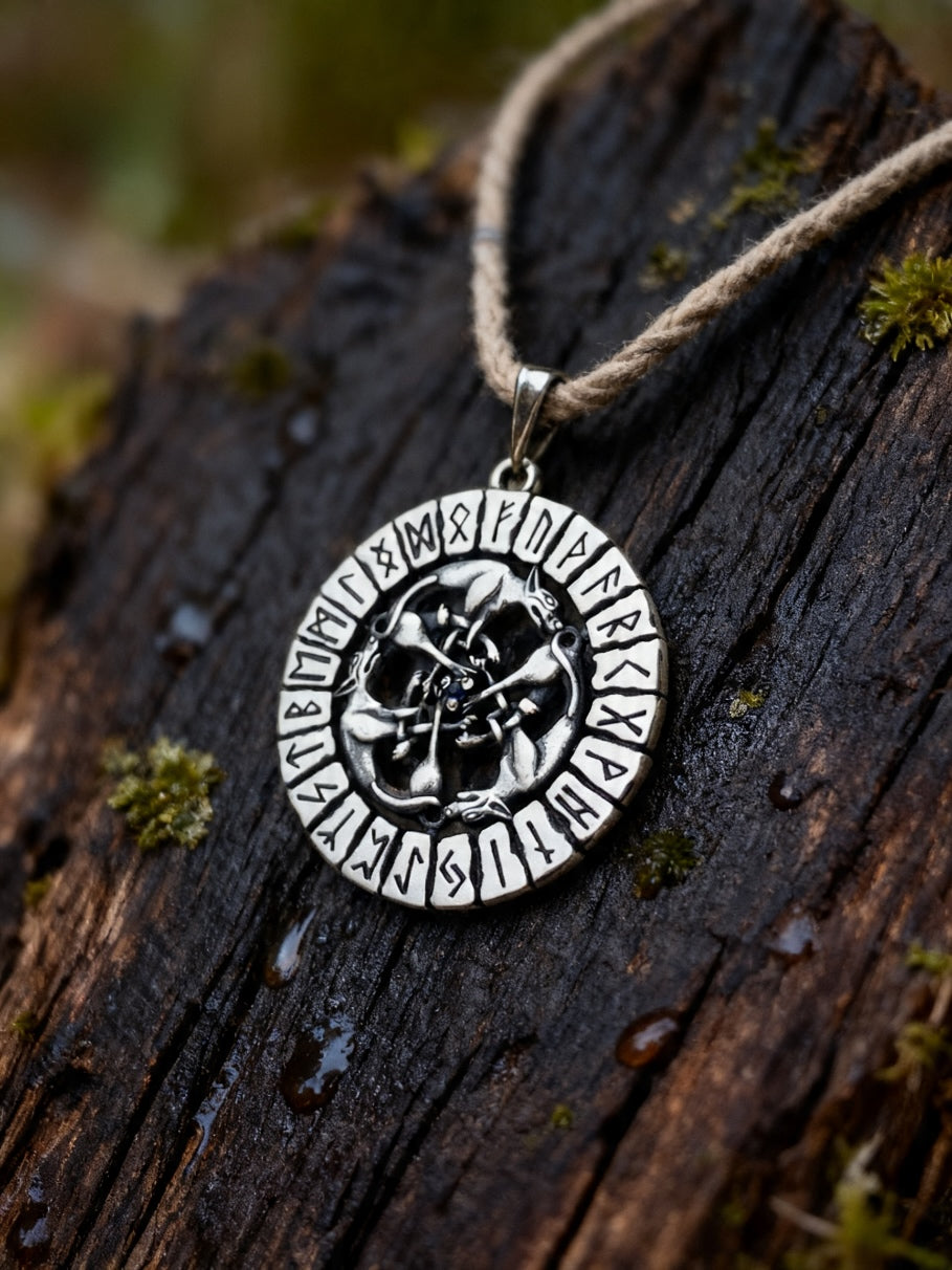 Wolf Pack Amulet in Futhark, Sterling Silver 925 — Viking Pendant