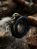 Falcon and Snake, Double-Wrap Bracelet, Natural Leather and Bronze