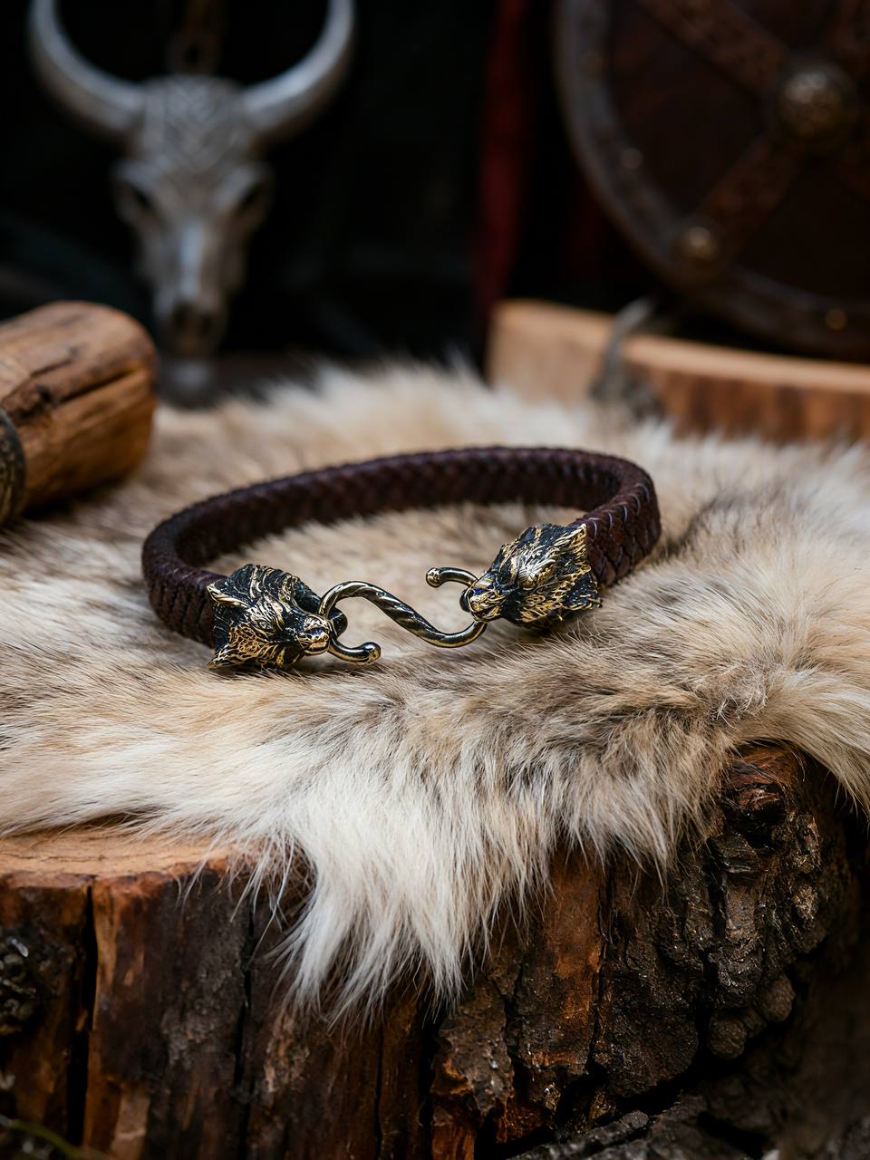 Lynxes Bracelet, Natural Leather and Bronze