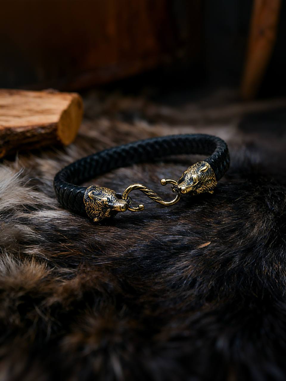 Bears Bracelet, Natural Leather and Bronze