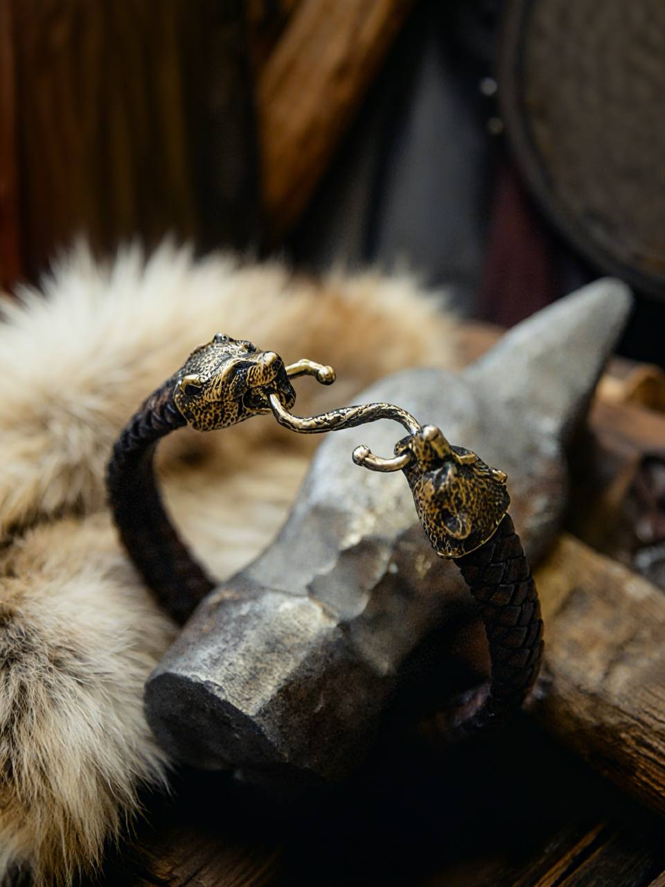 Bears Bracelet, Natural Leather and Bronze